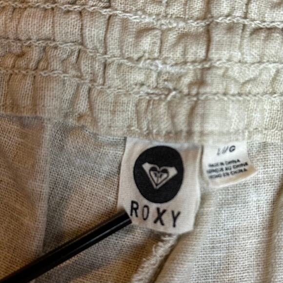 Women's Roxy Linen Blend Large Pants Tan Beige Khaki Oatmeal Tie at waist L - Picture 7 of 12